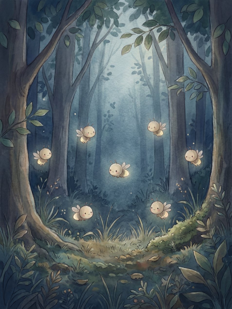 Nächtlicher Wald voller Glühwürmchen, Seite 27 aus dem Buch
